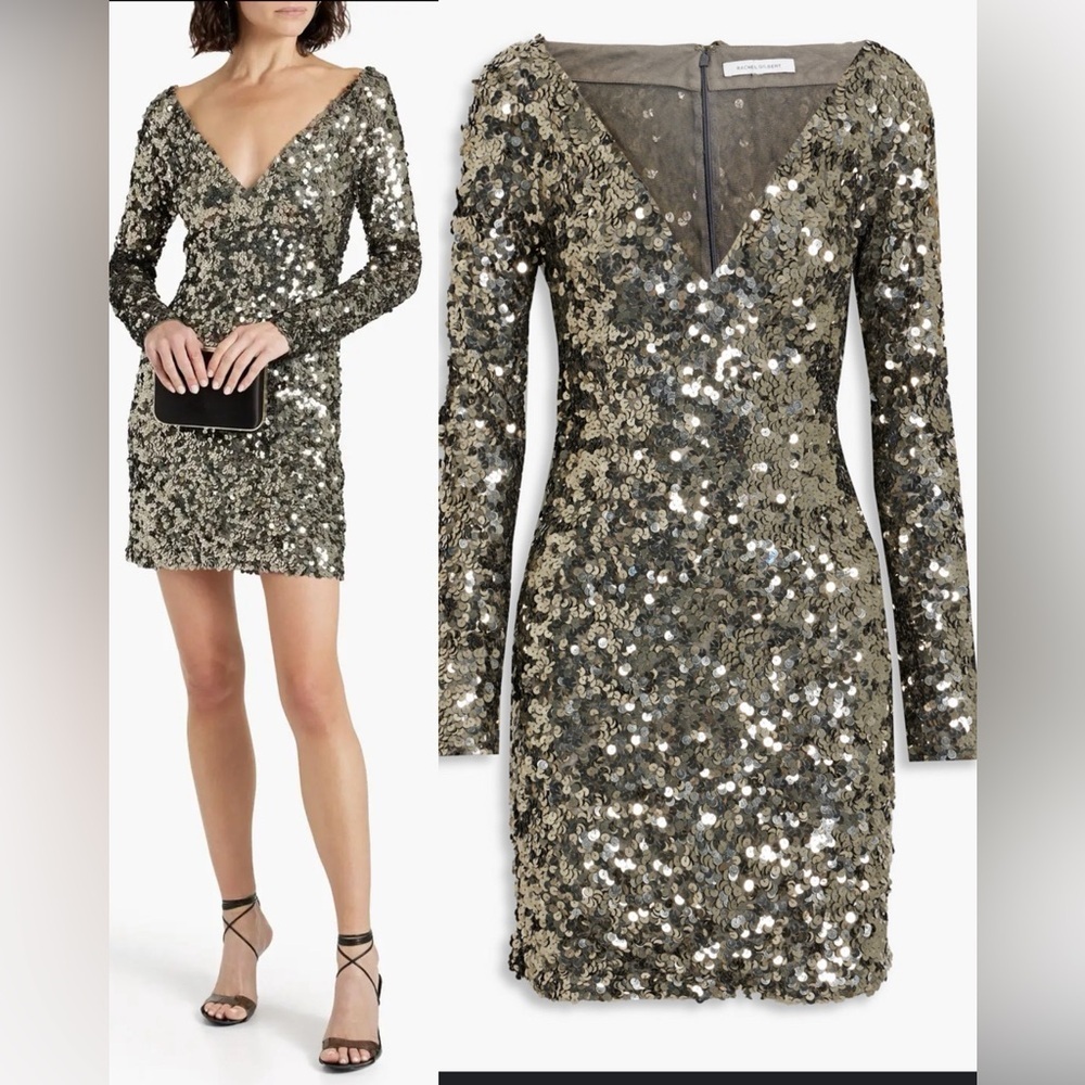 NWT Rachel Gilbert Fluer Sequined Tulle Mini Dress Cocktail Wedding , size 10
